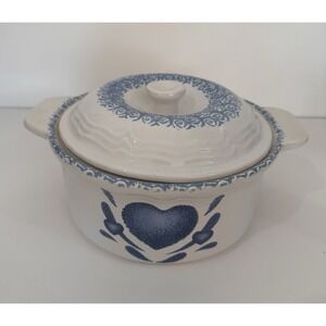 Vintage Corelle blue heart Casserole Dish with‎ Lid White